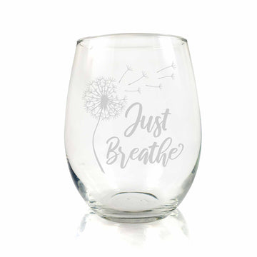 Just Breathe Dandelion Stemless Wine Glass