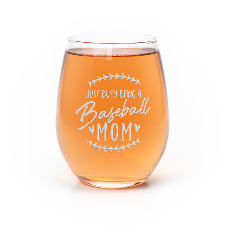 Just Busy Baseball Mom Stemless Wine Glass