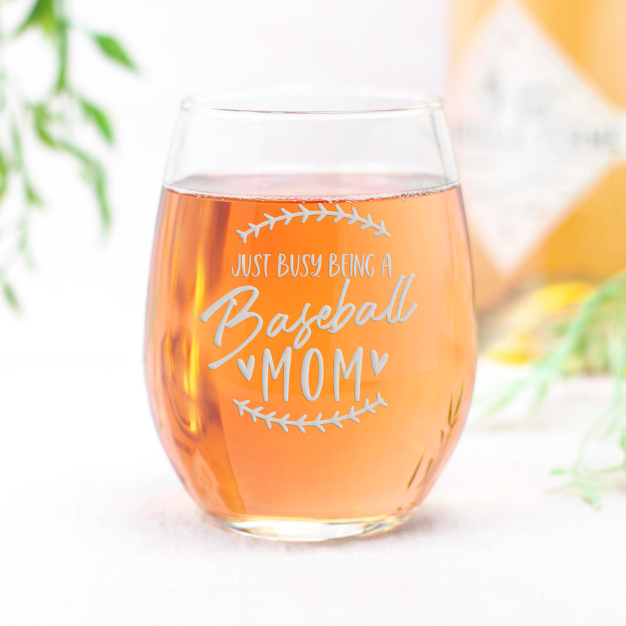 Just Busy Baseball Mom Stemless Wine Glass