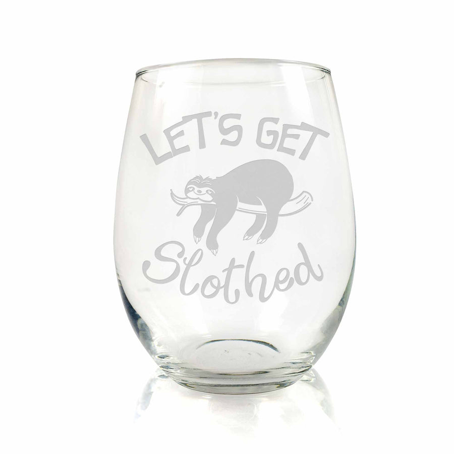 Lets Get Slothed Stemless Wine Glass
