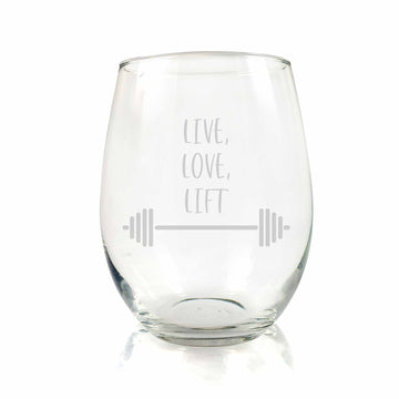 Live Love Lift Workout Barbell Stemless Wine Glass