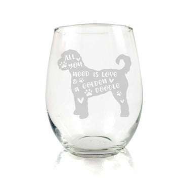 Love And Golden Doodle Stemless Wine Glass