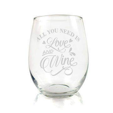 Love And Wine Stemless Wine Glass