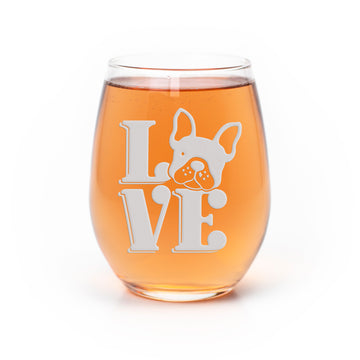 Love Boston Terrier Stemless Wine Glass