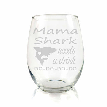 Mama Shark Needs A Drink Do Do Do Do Stemless Wine Glass