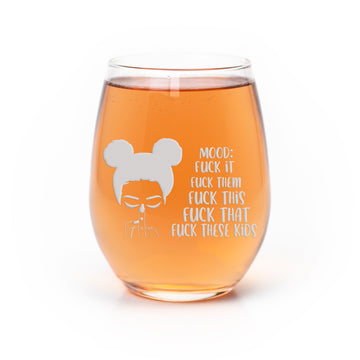 Mood Girl Middle Finger Stemless Wine Glass