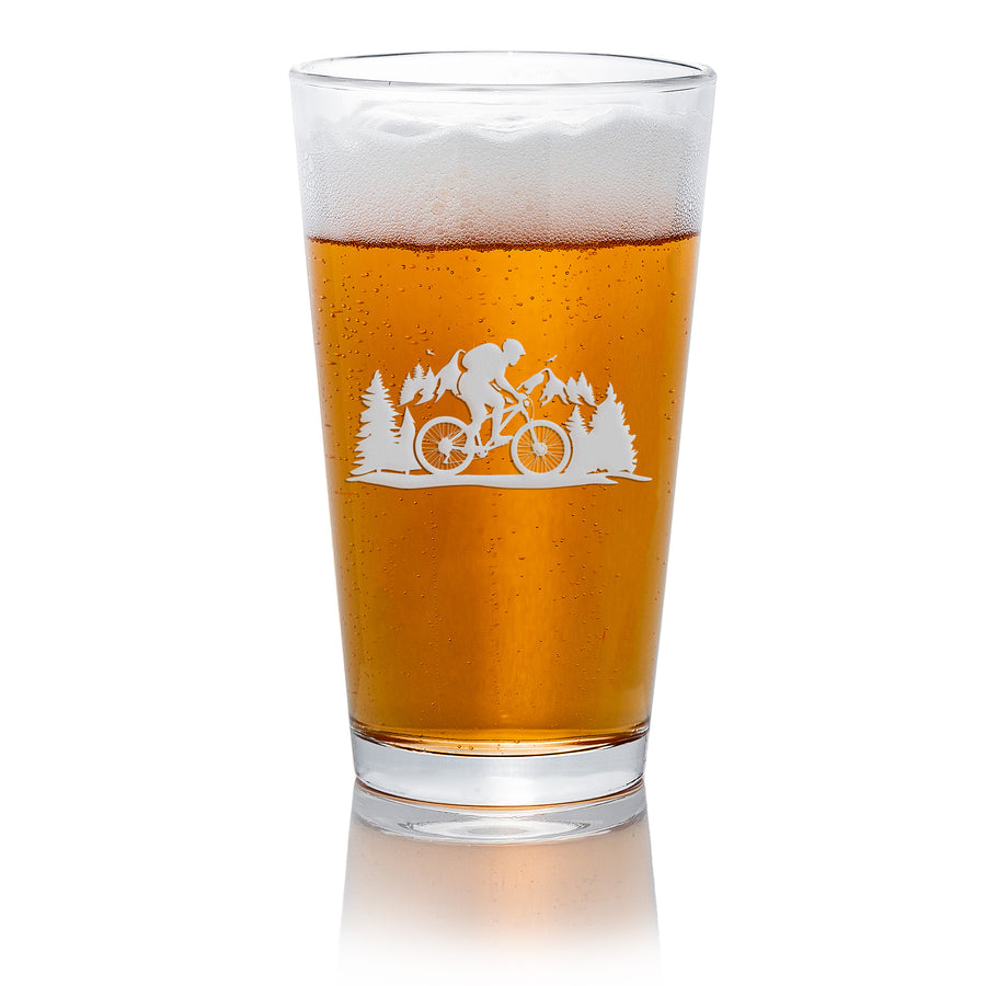 Mountain Bike Trees Pint Beer Glass