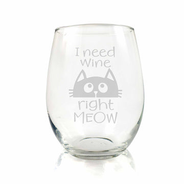 Need Wine Right Meow – Cute Funny Cat Stemless Wine Glass, Large