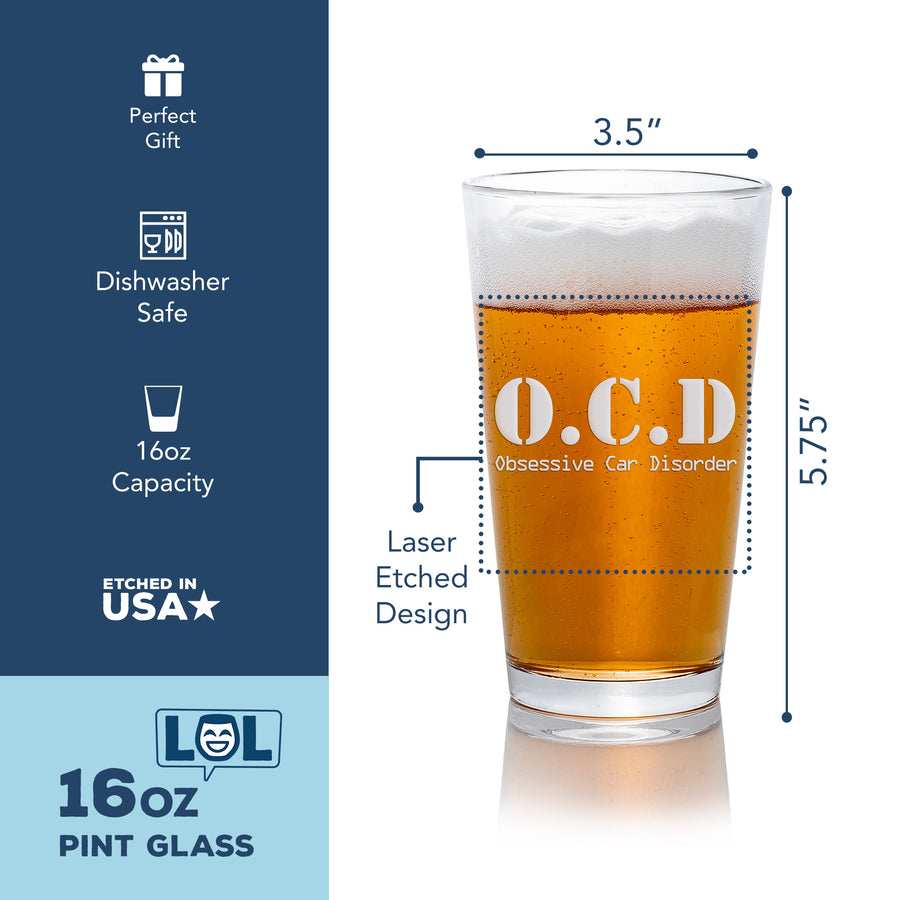 Obsessive Car Disorder Pint Beer Glass