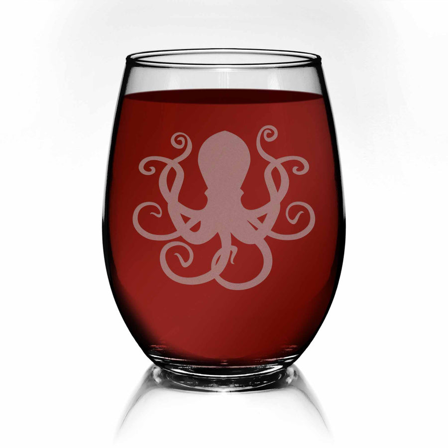 Octopus Stemless Wine Glass