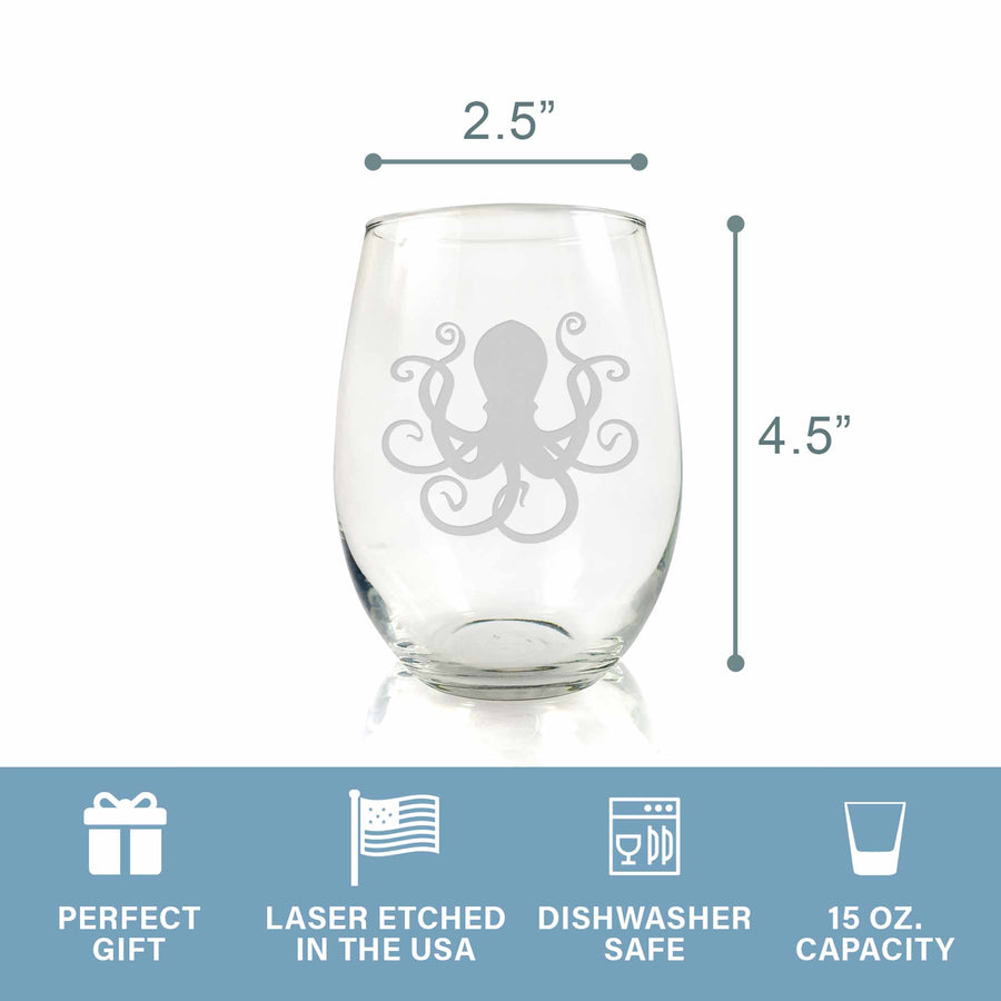 Octopus Stemless Wine Glass