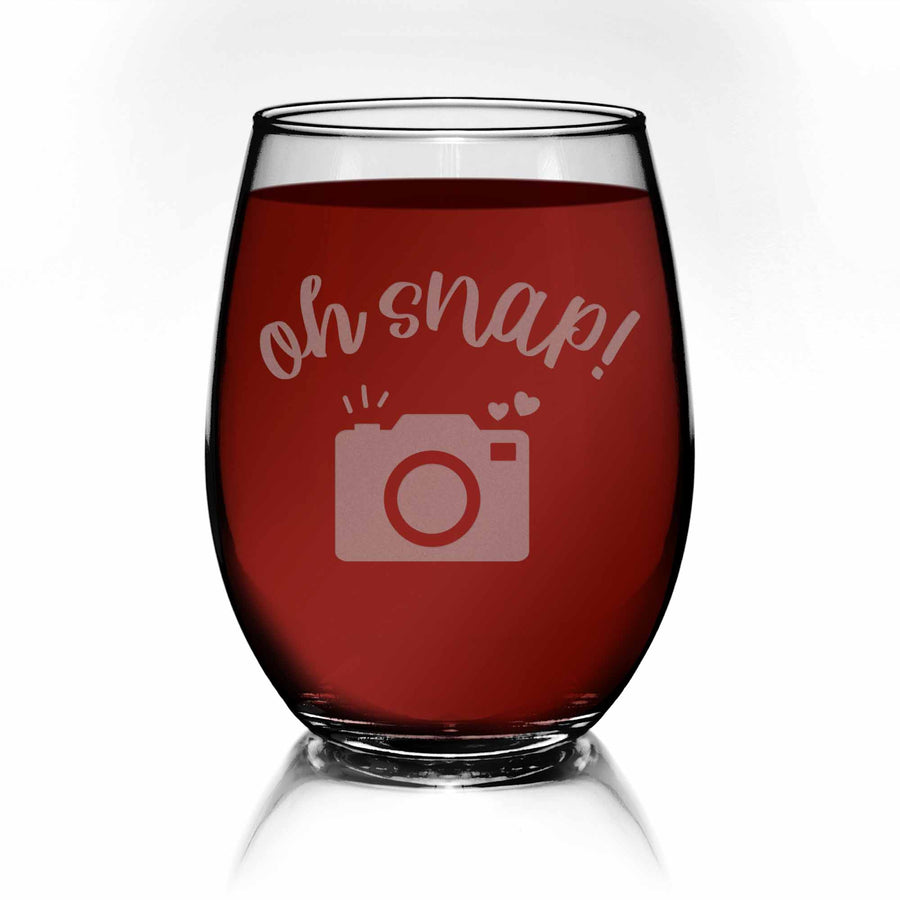 Oh Snap Photographer Stemless Wine Glass