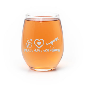 Peace Love Astronomy Stemless Wine Glass