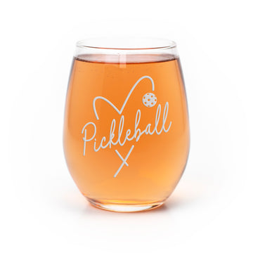 Pickleball Heart Stemless Wine Glass