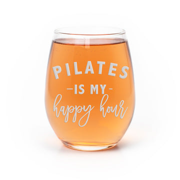 Pilates Happy Hour Stemless Wine Glass