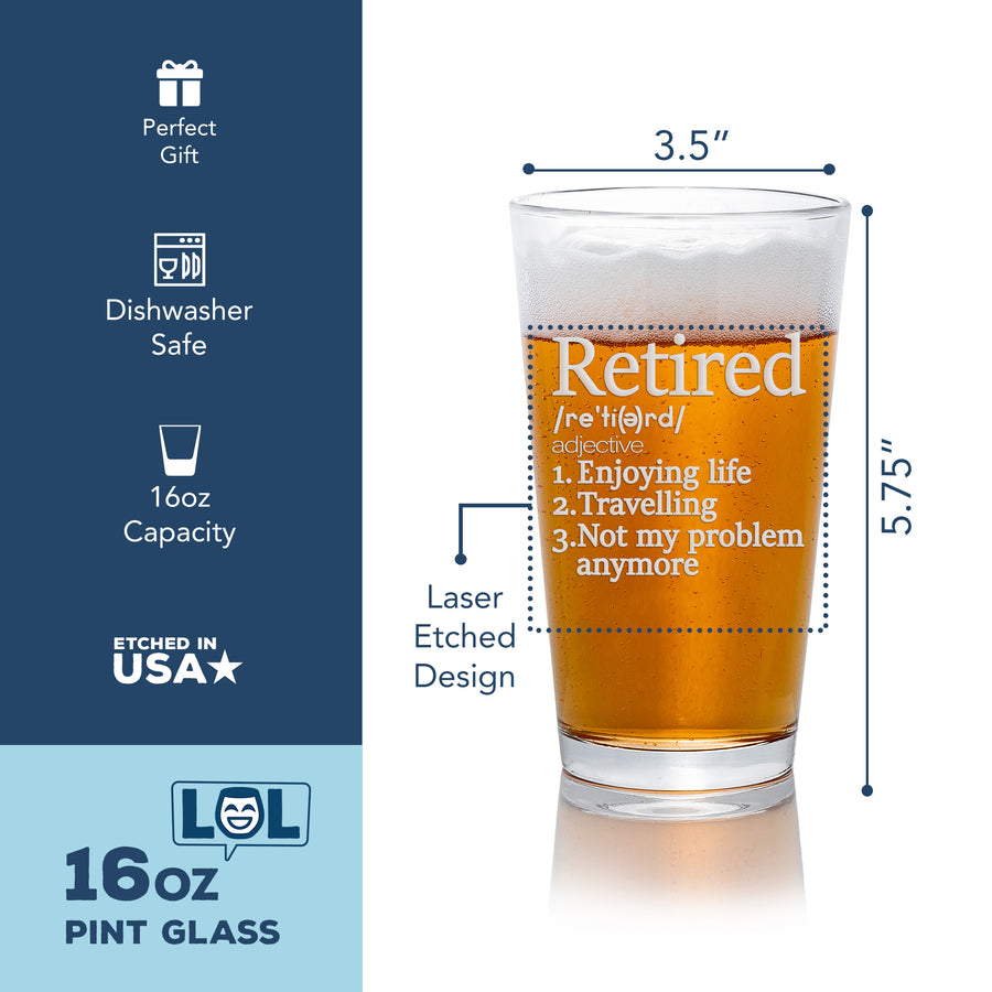 Retired Definition Enjoying Life Pint Beer Glass