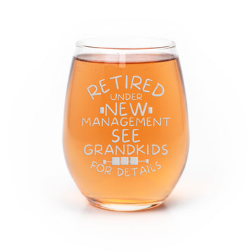 Retired New Management Stemless Wine Glass
