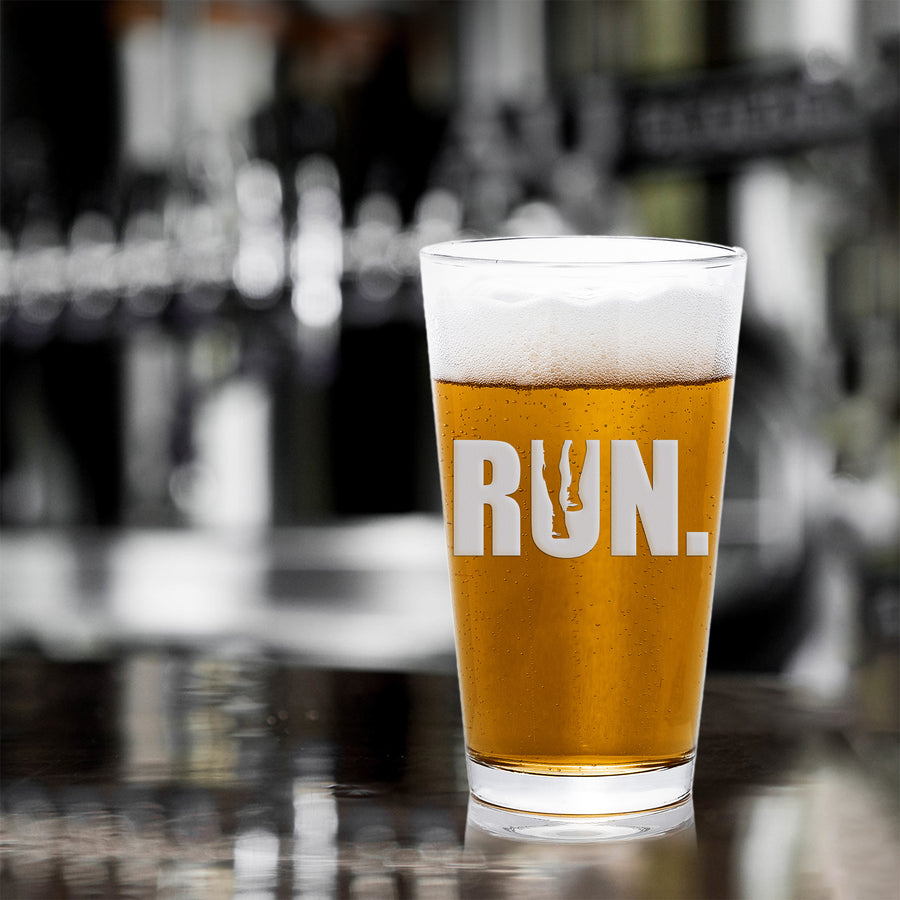 Run Word Pint Beer Glass