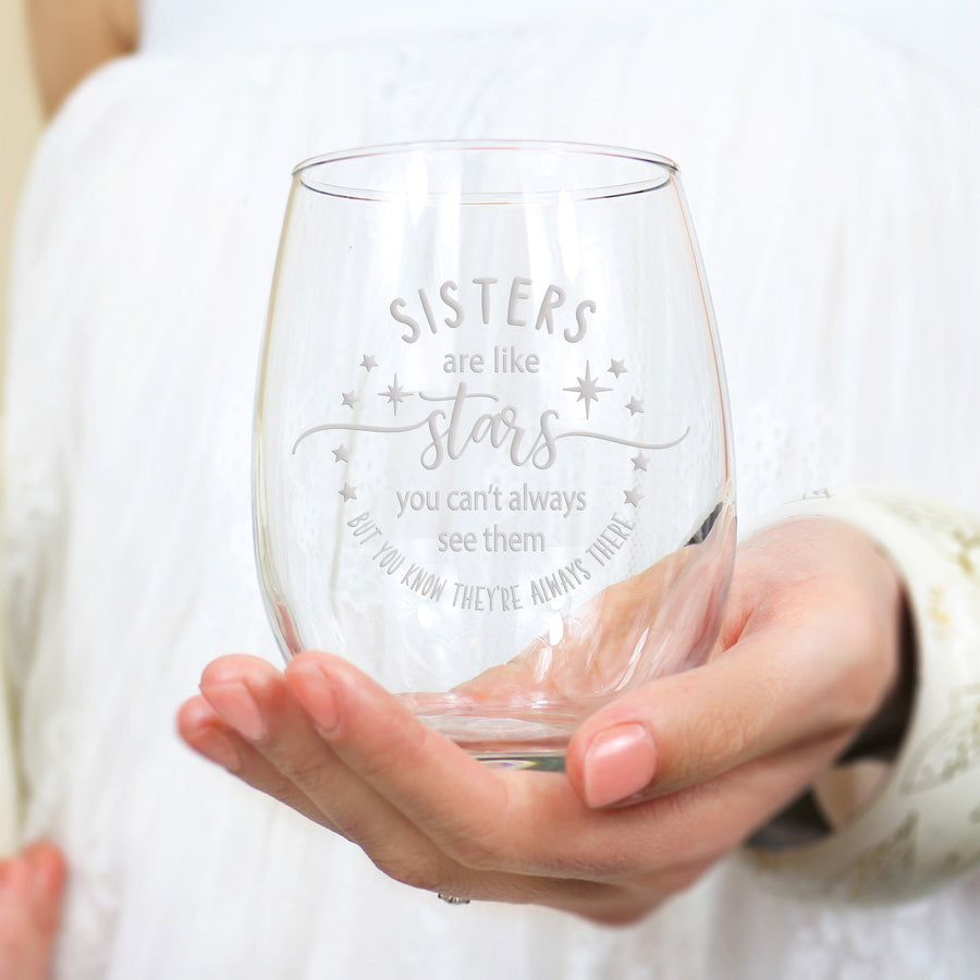 Sisters Are Like Stars Stemless Wine Glass