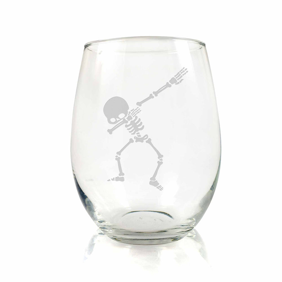 Skeleton Dab Halloween Stemless Wine Glass