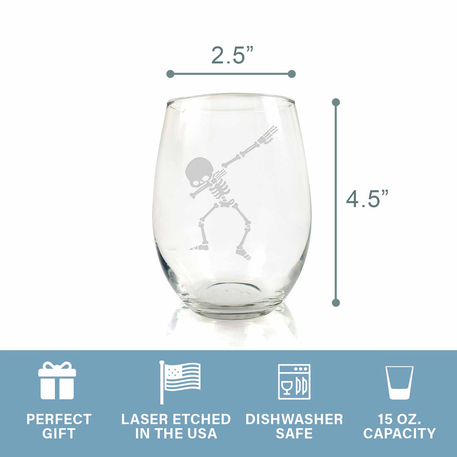 Skeleton Dab Halloween Stemless Wine Glass