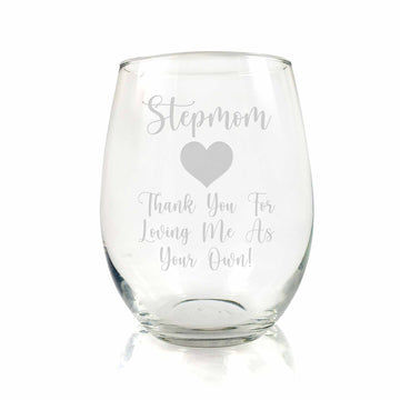 Stepmom Thank You For Loving Bonus Mom Stemless Wine Glass