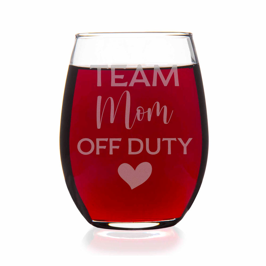 Team Mom Off Duty Stemless Wine Glass