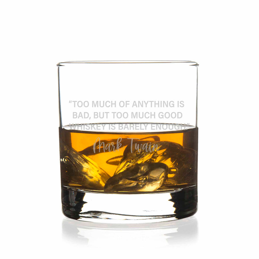 Too Much Of Anything Is Bad Mark Twain Quote Round Rocks Glass