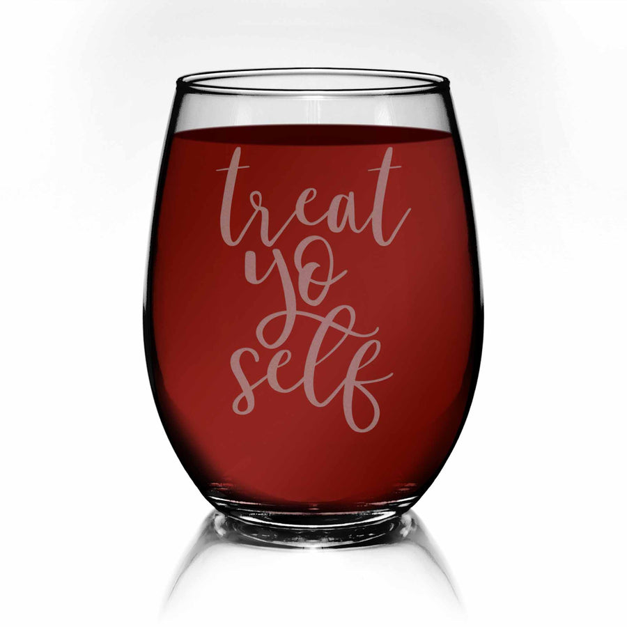 Treat Yo Self Cut Stemless Wine Glass