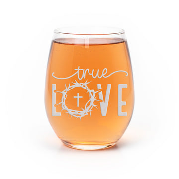 True Love Cross Stemless Wine Glass