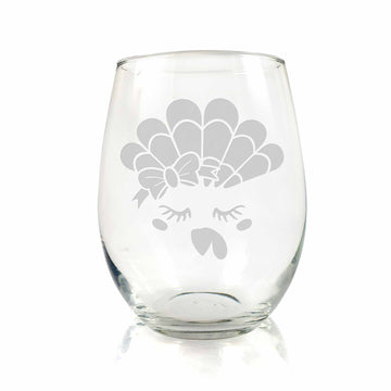 Turkey Face With Bow Stemless Wine Glass