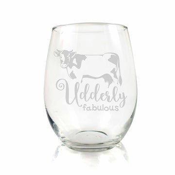 Udderly Fabulous Cow Stemless Wine Glass