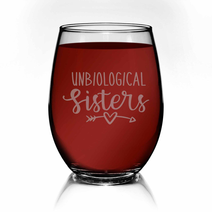Unbiological Sisters Best Friend Stemless Wine Glass