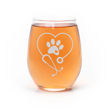 Vet Stethoscope Paw Stemless Wine Glass