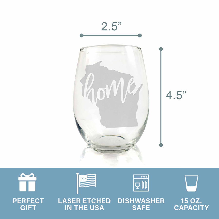 Wisconsin State Stemless Wine Glass