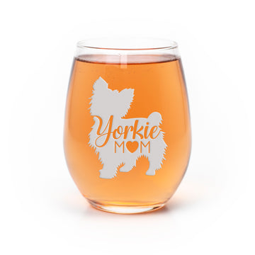 Yorkie Mom Stemless Wine Glass